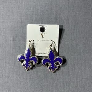 Foxy Collection Purple Fleur de Lis Rhinestone Drop Earrings
